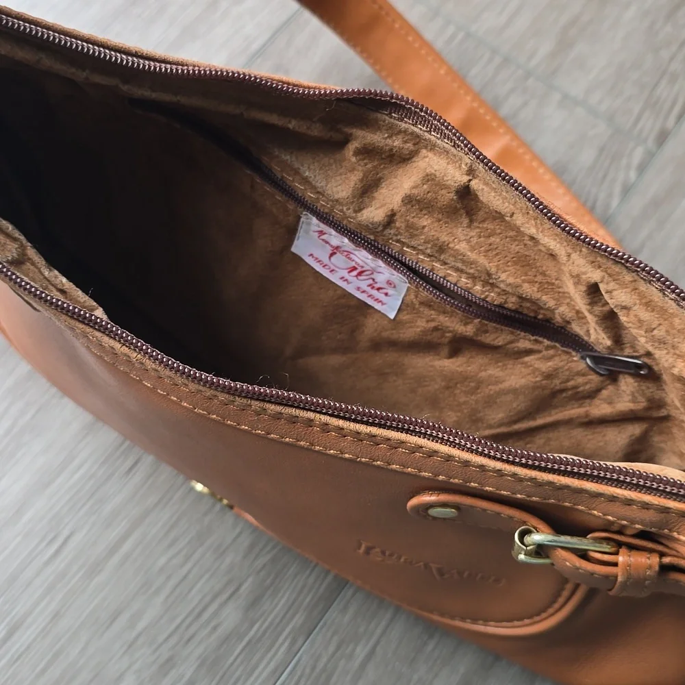 Laura Valle Tan Shoulder Bag Spain Vintage Style Leather Western Costal Cowgirl - Picture 9 of 14